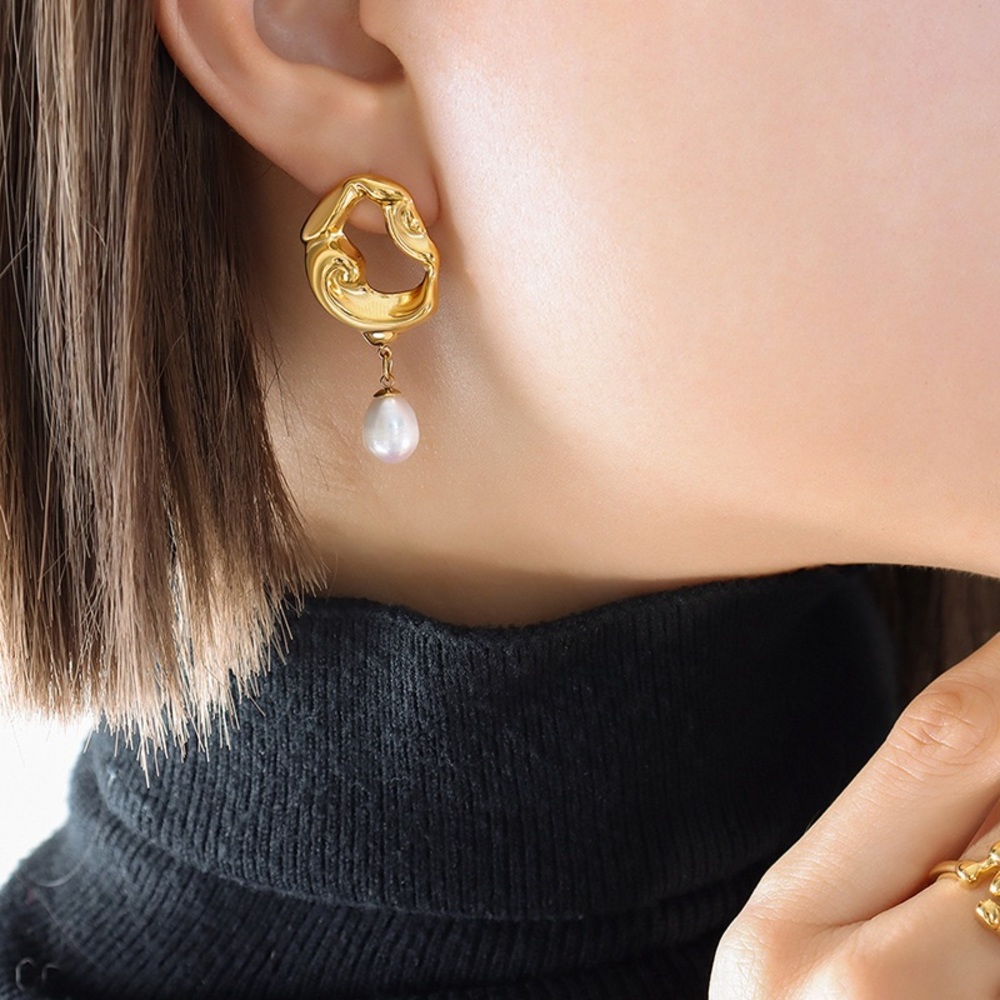 24K Gold Earrings*Melted Irregular Abstract Earrings*Waterproof Sweatproof